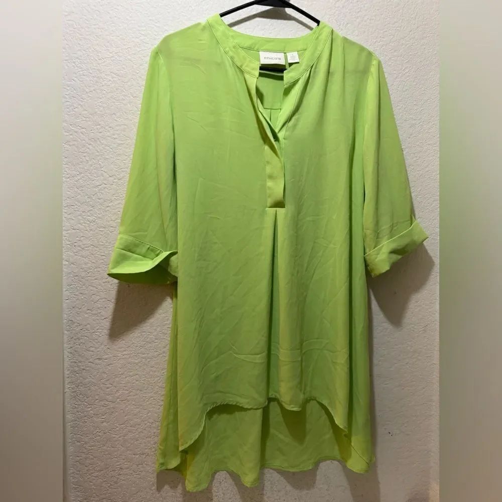CHICOS  Women’s Chiffon  Button Blouse Top 3/4 Sleeve Sz 1